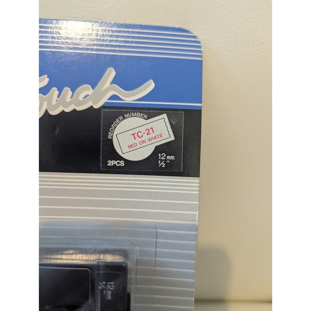 NOS Brother P-Touch TC-21 Tape Cassette Red on White‎ 12mm 1/2